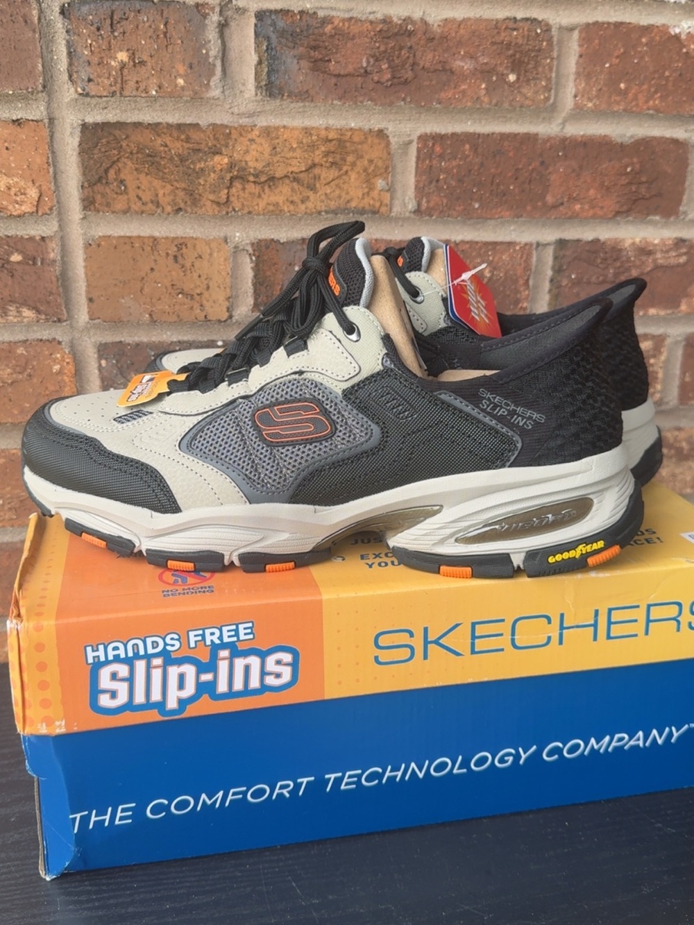 Skechers Men's Black, Beige & Orange Slip-In Athletic Shoes